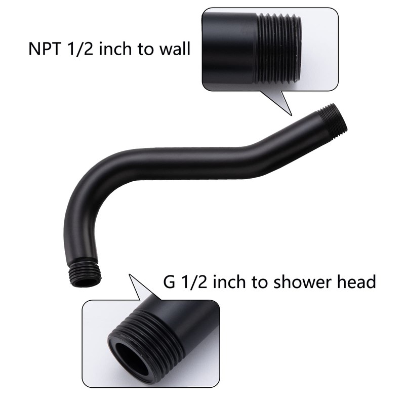 Curved Shower Arm with Flange,SWHYGER 8-Inch S-Shape Stainless Steel Top