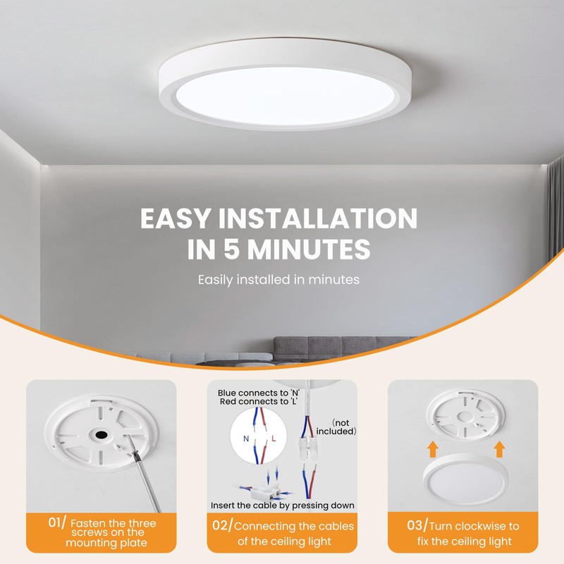 queffigle 23cm LED Ceiling Light Bathroom Light 24W 2664lm 120W