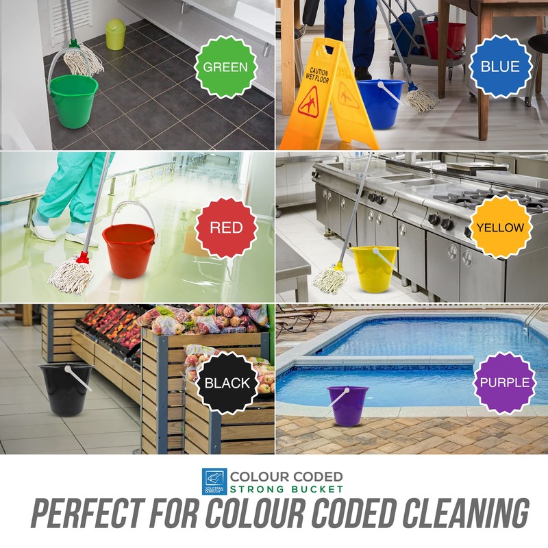 Colour Coded Plastic Bucket with Handle, 2 Gallon (10L) Household