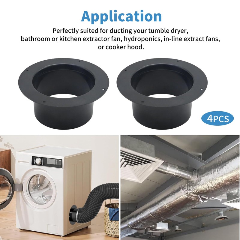 ZUDKSUY 4PCS Duct Fitting 4inch Duct Fitting Plastic Duct Ventilation