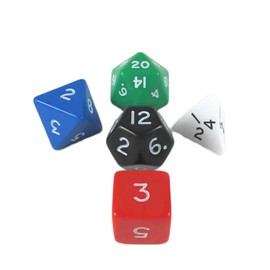 Platonic Jumbo Dice Assorted Colors with Numbers 24mm (15/16in) Set of 5 Koplow Games