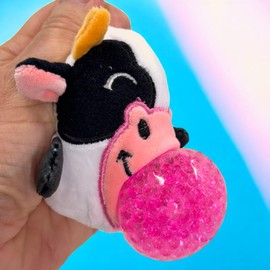 MIJOMA Plush Squeeze Ball, Diameter 7 cm, Anti-Stress Squeeze Ball with Soft Cuddly Plush, Stress Relief & Fun for Children and Adults (Cow Black/White)