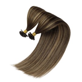 Easyouth U Tip Hair Extensions Human Hair Brown Utip Human Hair Extensions Medium Brown U Tip Hair Extension Real Hair Straight Keratin Hair Extension for Women 24inch 50g