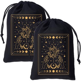 CREATCABIN 2Pcs Velvet Storage Bag Tarot Cards Bags Pouches Drawstrings Bags Tarot Cards Dice Deck Holder Pouches Black Phase of The Moon Bees Jewelry Wrap Bags for Crystals Witchcraft 5x7Inch