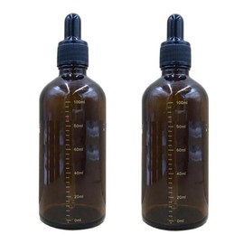 2PCS 100ml 3.4oz Empty Refillable Amber Glass Graduated Scale Dropping Bottle Vial Container Drip Tube With Glass Dropper Pipette For Essential Oil Lab