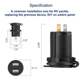 4.2A Dual USB Charger Socket - Double 2.1A Power Outlet Charging for Phone or Device, Red LED Digital Voltmeter, Direct Fit Drop in Replacement on 12V 24V Switch Toggle Panel on Marine Boat Trunk Car