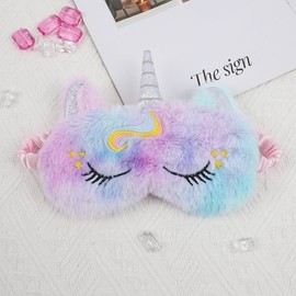 OMEIU 2 Pcs Kids Eye Masks for Sleeping, Kids Eye Mask, Colourful Unicorn Animal Soft Plush Sleeping Mask, Kids Sleeping Mask for Girls Children Travel Party Fillers (Unicorn, One Size)