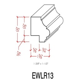 EWLR13 Kitchen Cabinet Light Rail 1-1/2" x 1-3/8" Trim. Unfinished, Red Oak, 42"