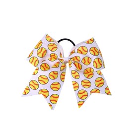 Softball Cheer Bow Softball Ponytail Holder Sports Bowknot Softball Hair Scrunchies Bow PHB13 (A0-White Bow)