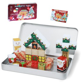 KEGOZ Magnetic Blocks Set, 45PCS Educational STEM Christmas Travel Building Toys for Kids 3+, Portable Magnetic Block with Metal Storage Box, Toddler Learning Toys for Boys Girls 4-8 Birthday Gift