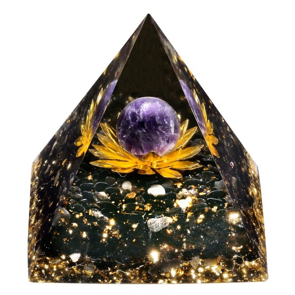 Amogeeli Copper Lotus Flower with Crystal Sphere Orgone Pyramid for