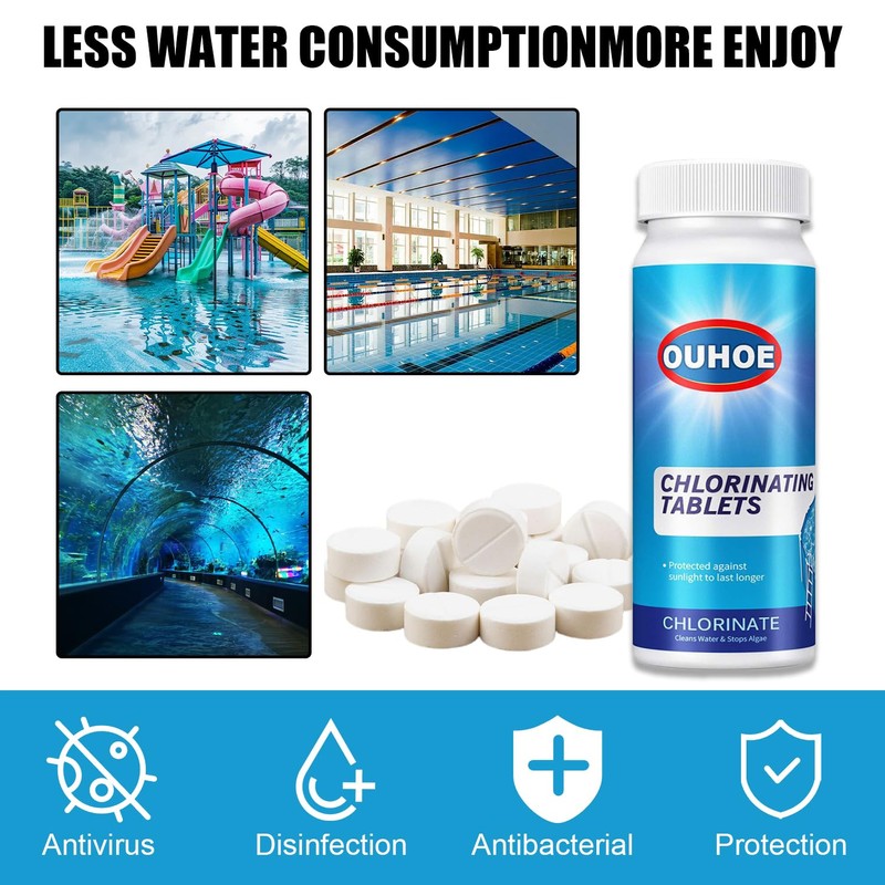 100PCS Chlorine Tablets for Swimming Pool and Spas Multifunctional Clearwater