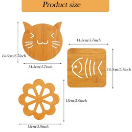 3-Pack Cartoon Wooden Coasters for Drinks - Thickened Heat-Resistant Coasters for Hot & Cold Beverages, Anti-Slip & Anti-Scalding Kitchen Utensils