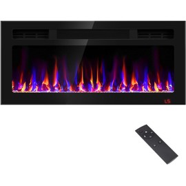 36 Inch Electric Fireplace Recessed and Wall Mounted, Fireplace Heater and Linear Fireplace, Ultra-Thin Electric Fireplace, Low Noise, with Timer, Remote Control, Adjustable 12 Flame Color, 750/1500W