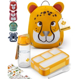 LAUBGOLD® Nursery Backpack Boys and Girls Set Including Lunch Box and Water Bottle with Stickers BPA-Free Set Backpack Nursery Boys Reflectors Chest Strap Lightweight Children's Backpack