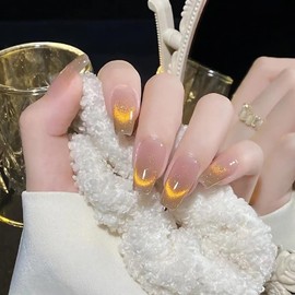 Nail Tip, Short, 24 Pieces, Flesh Claws, Gradient, Cat Eye, Magnet, Popular, Sparkle, Glossy, Ballet, Short, Round Tip, Japanese Style, Stylish, Spring & Summer Nail, Coming of Age Ceremony, School