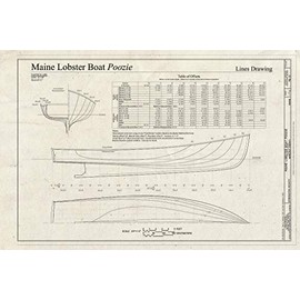 Historic Pictoric : Blueprint Maine Lobster Boat Poozie Lines Drawing - Maine Lobster Boat Poozie, Stonington Marina, Stonington, Hancock County, ME 24in x 16in