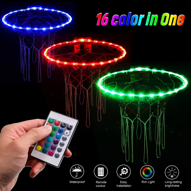 Waybelive LED Basketball Hoop Lights, Remote Control Basketball Rim LED