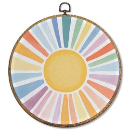 Sufamb Boho Colorful Sunshine Round Wall Art Decor, Abstract Sunshine Canvas Artwork Framed, Boho Classroom Wall Hanging Prints Decorations for Kids Room Bedroom Playroom Decor, 10x10 Inches