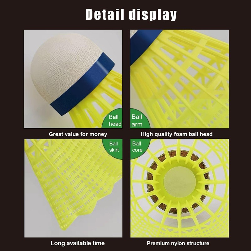 DALAETUS Pack of 12 Nylon Badminton Balls Set, Plastic Shuttlecocks,
