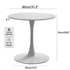 HYYTEIBL 31.2" Tulip Dining Table, White, Perfect for 2-4 People, Mid-Century Modern Style, Round MDF Top with Sturdy Base for Dining Room, Living Room, Cafe