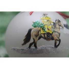 H189 Hand-made Christmas Ornament paint HORSE Cowboy bringing home tree cabin