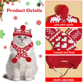 Pack of 2 Christmas Pet Hat Scarf Set Knitted Pet Collar Winter Warm Doggy Hat Puppy Cat Costume Accessory for Small to Medium Pets (Small, Deer)