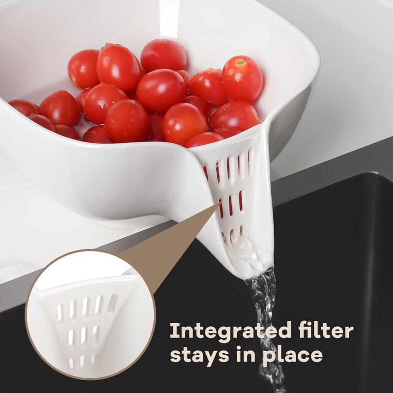 NiHome Multifunctional Ceramic Food Strainer with Integrated Drain Spout, Large
