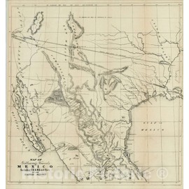Historic Map : Map of Gilliam's Travels in Mexico Including Texas and Part of The United States, 1846, Albert Gilliam, Vintage Wall Art : 44in x 44in
