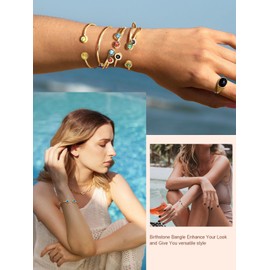 FOCALOOK Damen-Armband, vergoldet 14 K, verstellbar, mit Aquamarin aus Kristall, Armreif offen, Geburtsstein März