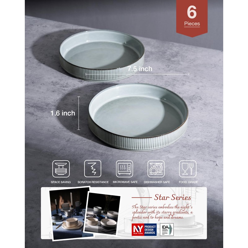 famiware Star 7.5" Pasta Bowls Set, Salad Bowl Set of