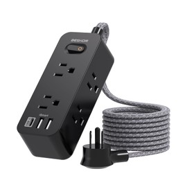 Black Power Strip Surge Protector, 5Ft Extension Cord, 6 Outlets with 3 USB Ports(1 USB C Outlet), 3-Side Outlet Extender, Wall Mount, Compact for Travel, Home, School, College Dorm Room, and Office