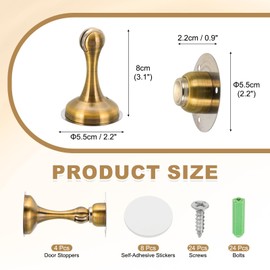 sourcing map Magnetic Door Stoppers Stainless Steel Door Stops, Wall Floor Mounted Doors Holder Keep Doors Open for Home Office Closet (Golden Bronze, Pack of 4)