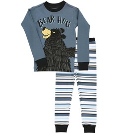 Lazy One Warm Long-Sleeved Kids' Pajamas for Girls and Boys, Funny Kids' Pajama Sets, Cozy, Comfy (Bear Hug Blue, 8)