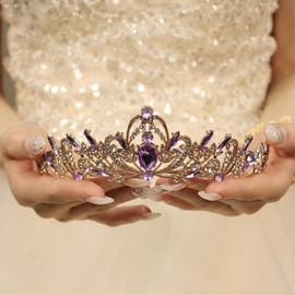 Rannyrena Silver Crystal Tiaras and Crowns for Women Sparkling Rhinestone Queen Crowns Princess Birthday Wedding Bridal Hair Accessories (KC Gold-purple, Standard)