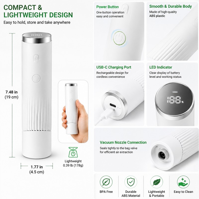 Portable Electric Vacuum Sealer Pump for Food Storage – USB