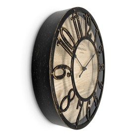 K&L Wall Art Large Vintage Wall Clock Industrial Country House Wall Clocks Wood Metal Look without Ticking Noise Silent Clock (Farmhouse Clock, Diameter 30 cm)