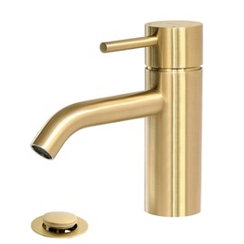 Indare Brushed Gold Bathroom Faucet, Single Hole Bathroom Sink Faucet Modern Single Handle Vanity Faucet with Pop-up Drain and Supply Lines,100102-BG