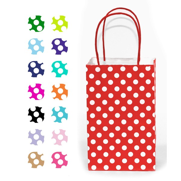 12CT Small RED Polka DOT Biodegradable, Food Safe Ink & Paper, Premium Quality Paper (Sturdy & Thicker), Kraft Bag with Colored Sturdy Handle (Small, P.Red)
