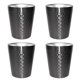 TIICOO Stainless Steel Cups 4 Packs 10oz/300ml Stackable Double Wall Insulated Metal Shatterproof Cups Titanium-Plated Diamond Textured Surface Heat Resistant Dishwasher Safe (Black - 4 Packs)
