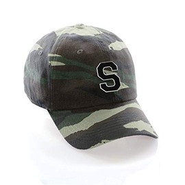 I&W Hatgear Customized Letter Intial Baseball Hat A to Z Team Colors, Camo Cap White Black Letter S