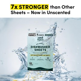 Zero Trace Dishwasher Detergent Eco-Friendly Sheets for Dish Washing - Plant Powered Technology- Unscented- 60 Loads
