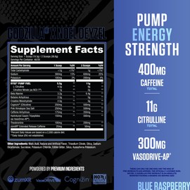 RYSE Godzilla X Noel Deyzel Pre Workout Powder - Blue Raspberry - 400mg Caffeine, High Stim Pre-Workout for Men & Women with Citrulline & Beta Alanine - Energy, Pump & Focus - 20/40 Servings