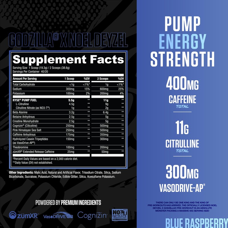 RYSE Godzilla X Noel Deyzel Pre Workout Powder - Blue
