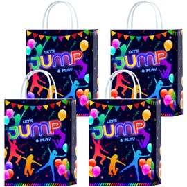 16 Pieces Trampoline Jump Goodie Bags for Jump Birthday Party Supplies,Jump Gift Snacks Treat Candy Party Favors Bags with Handles for Kids Adults Jump Theme Party Decorations