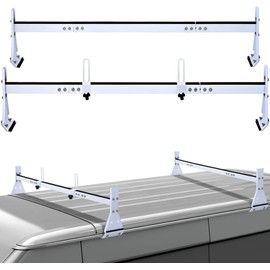 Van Ladder Roof Racks, Universal Cargo roof Rack，Trailer Ladder Rack Shelf，Ladder Shelves for Truck,Adjustable Length 56“-64“, Upgraded Anti Collapse 5-Section 2 Bars and 800 lbs Load Capacity