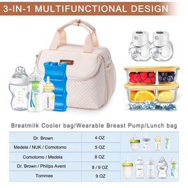 BABEYER Breastmilk Cooler Bag with Ice Pack Fits 6 Baby Bottles up to 9 Ounce, Wearable Breast Pumps Cooler Bag for Nursing Mom Daycare, Work, Travel- White