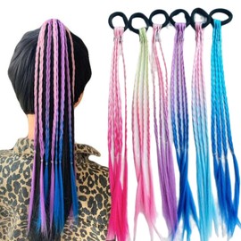 fogman Hair Extension, Braid, Braid, Wig, Hair Colorful, Red, Blue, Pink, Purple, Easy to Wear, Set of 6 Colors
