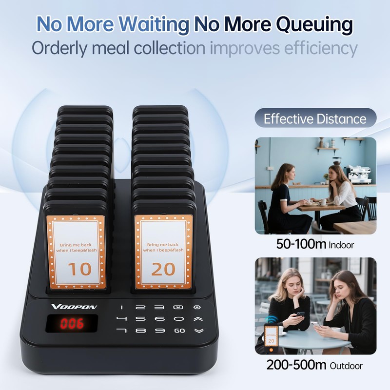 Voopon 20-Count Wireless Restaurant Pagers Beepers with Touch Buttons Waterproof-