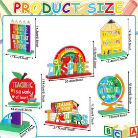 gisgfim 6 Pieces Teacher Appreciation Table Centerpieces Best Teacher Sign Table Decorations Teaching Wooden Signs Topper Teaching Wooden Signs Topper Gift for Teachers Home School Classroom